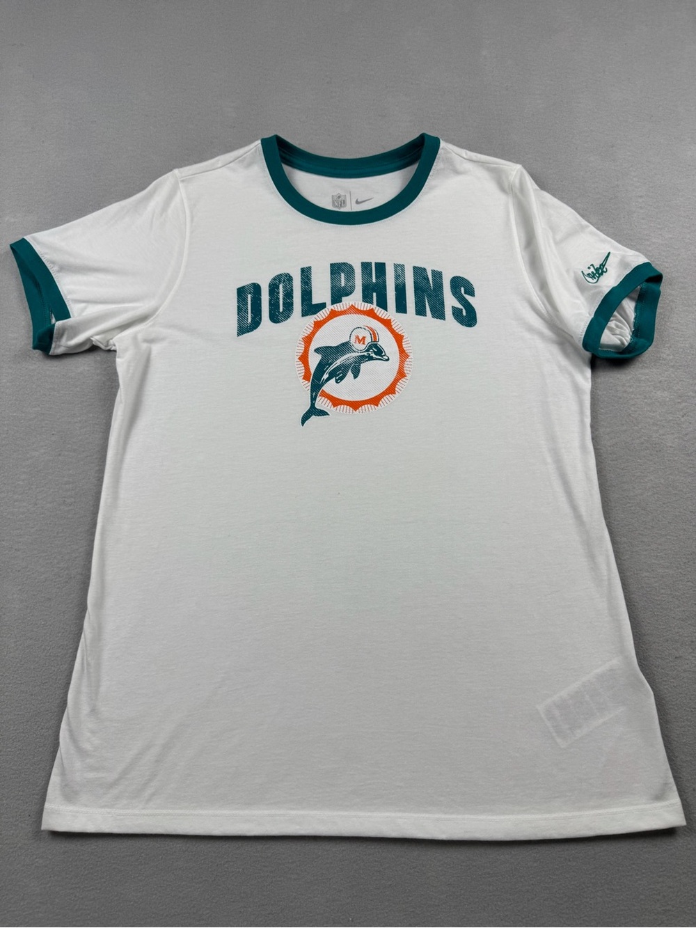 Nike Miami Dolphins Men’s Large White Ringer T-Shirt NFL Football Fins Up